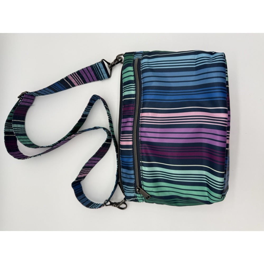 Ladies Lug Crossbody Handbag Striped Colorful Adjustable Strap Zip Closure